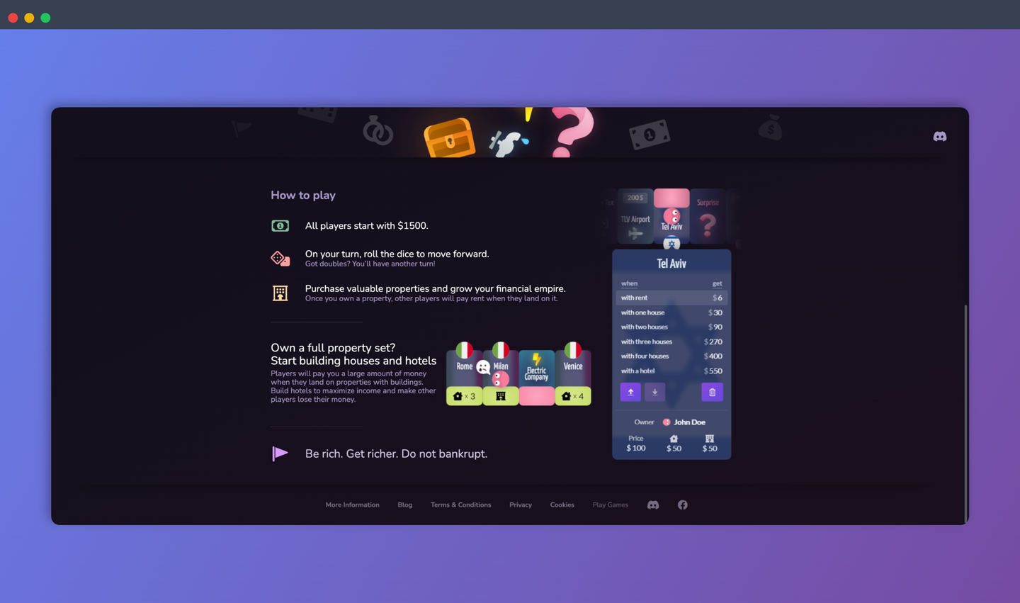 Richup.io：免费的在线大富翁游戏，无需下载安装，随时随地与朋友或全球玩家一起畅玩经典桌游，支持机器人补位，快速开局