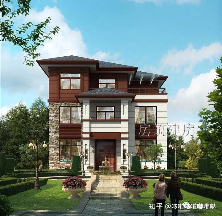 三层欧式小洋楼农村别墅,文化石和真石漆搭配真的太好看了