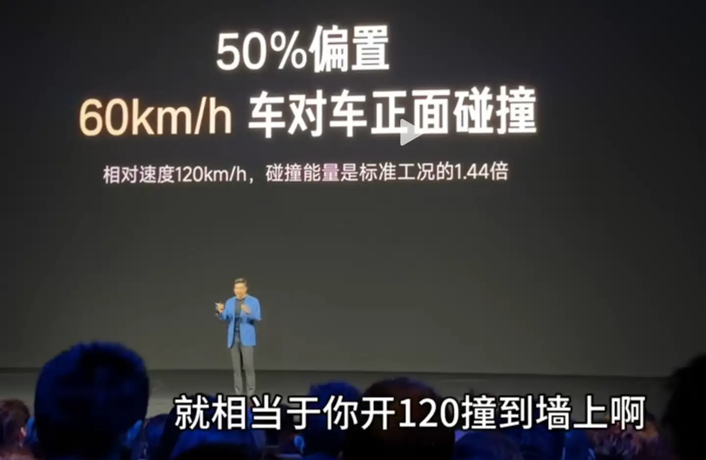 雷军称两辆车以 60km/h 速度对撞相当于 120 公里速度撞墙，这个说法在物理学上正确吗？