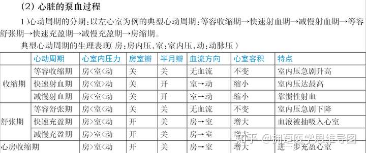 心脏泵血过程表格图片