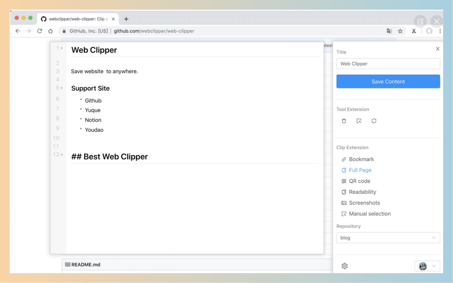 Web Clipper：一款开源浏览器插件，可以快速将网页内容保存到各种笔记软件和个人云存储中
