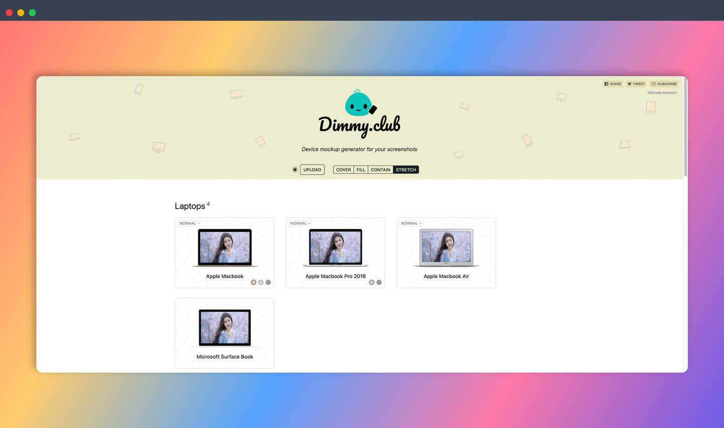 Dimmy.club：一键生成各种设备模型的截图，只需上传截图，选择设备模型，即可一键生成