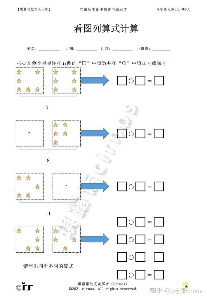 Pdf Cirnos看图列算式 以内加减法 免费 可打印 无限使用 专项练习 知乎