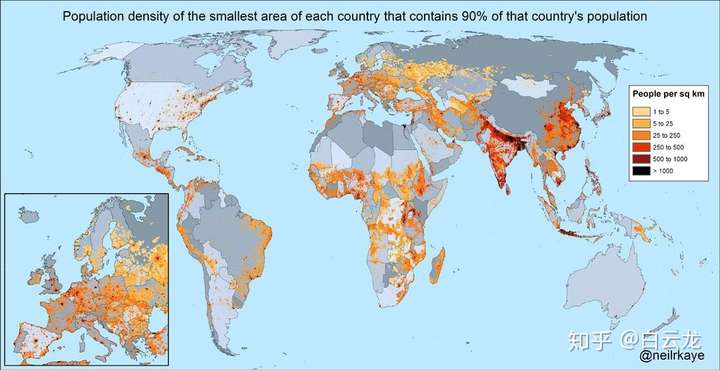 世界人口密度分布图