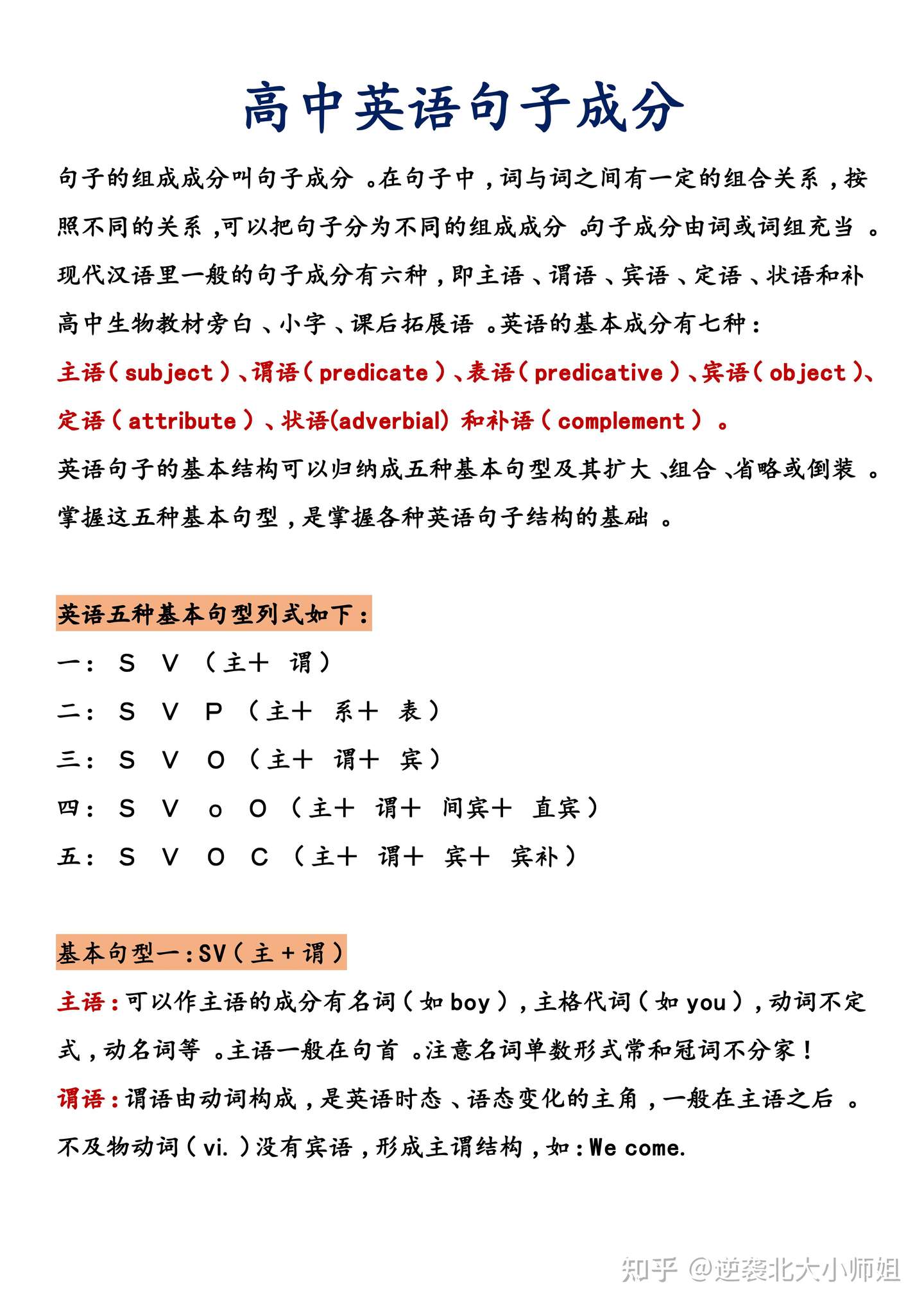 知识干货 高中英语句子成分 高考冲刺130 每个人都是黑马 知乎