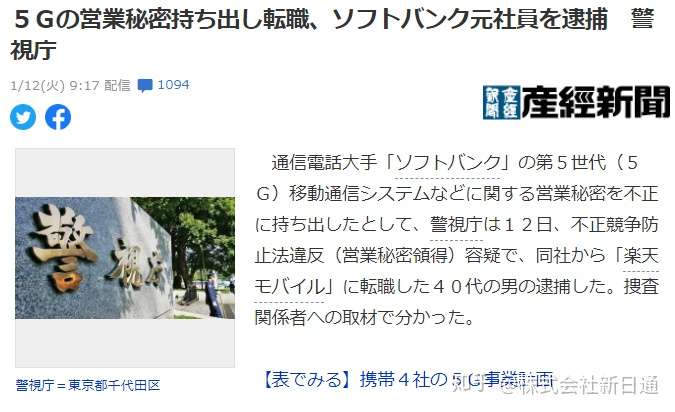 乐天社员被逮捕 涉嫌盗取softbank的5g技术机密 知乎
