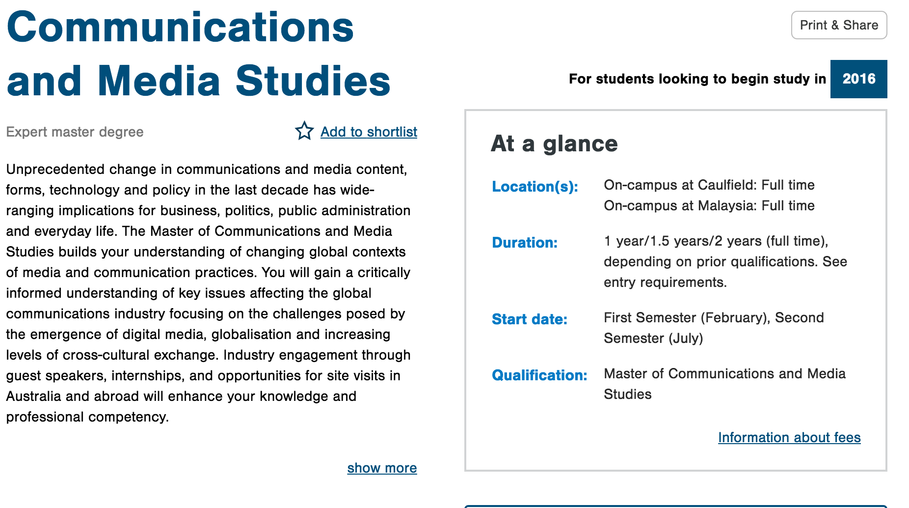 求问莫纳什大学在读masterofcommunicationandmediastudies在读师兄