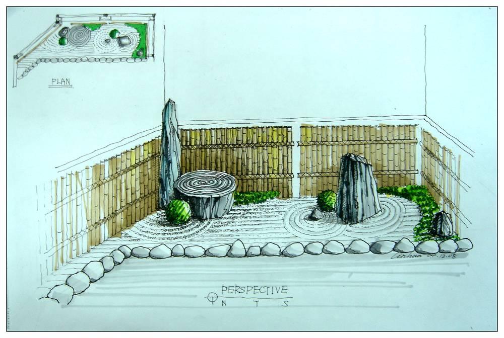 手绘效果图中如何给枯山水中的沙砾上色