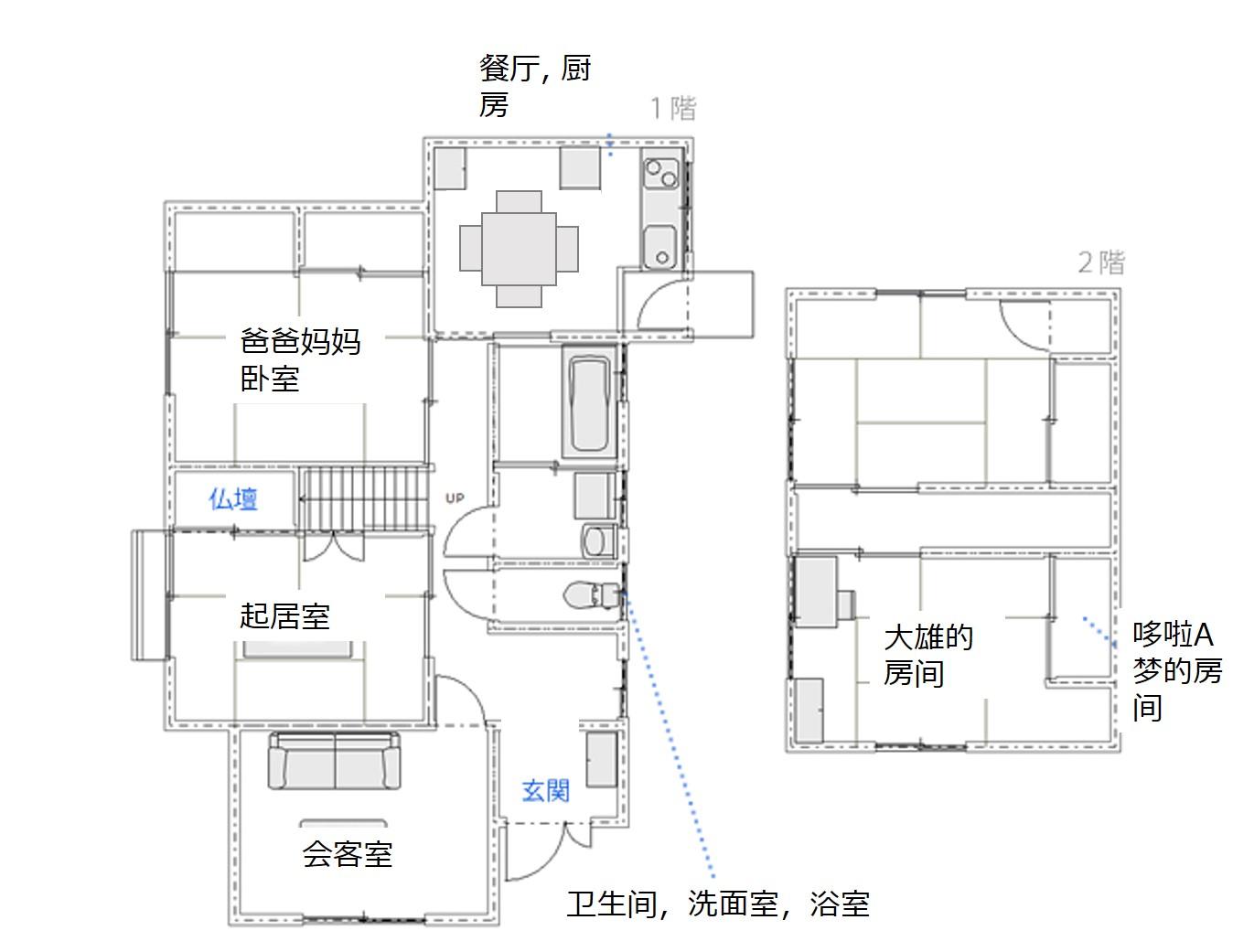 有没有人能画出来大雄的家的户型图