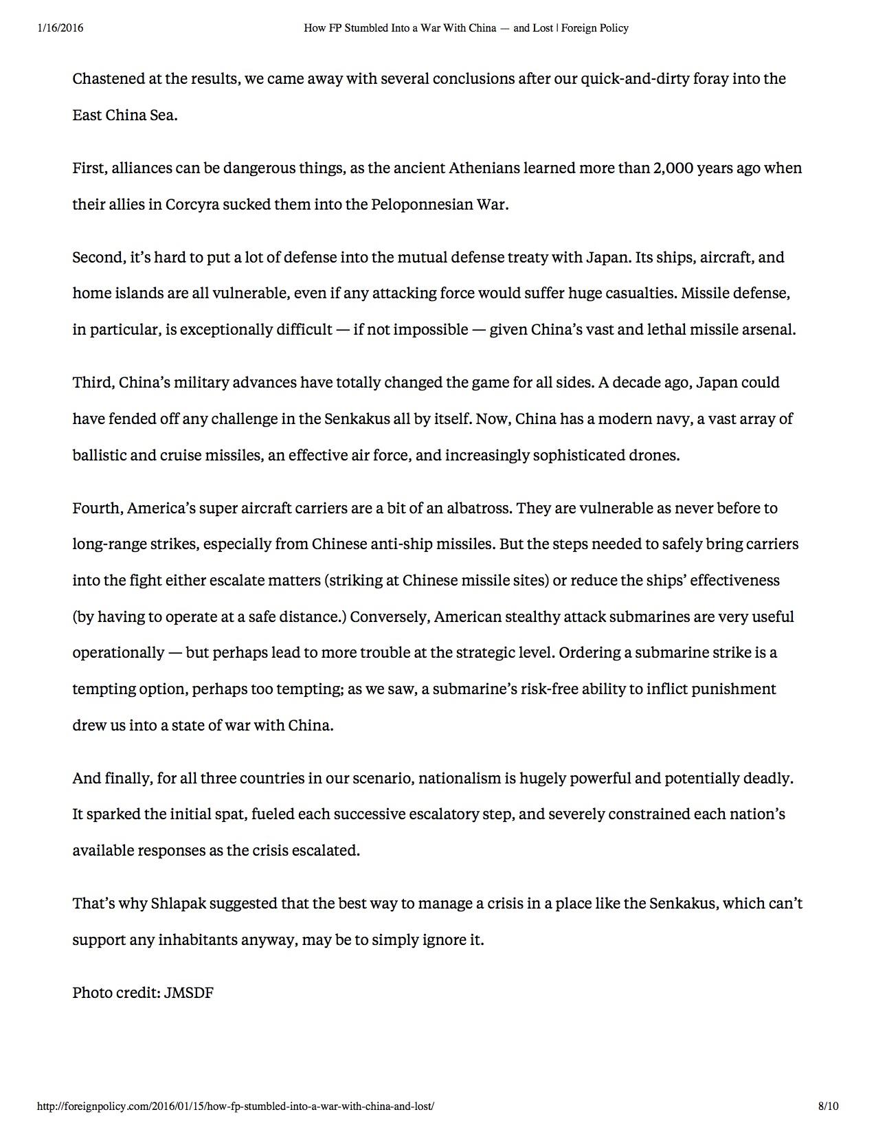 假设中美两国在钓鱼岛或台湾问题在东海全面开