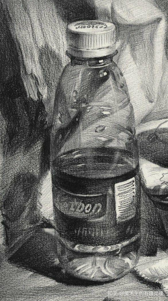 素描静物透明瓶口局部刻画