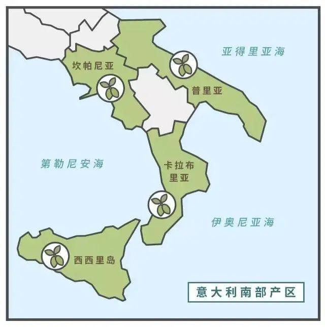 南部(坎帕尼亚,卡拉布里亚,普里亚,西西里岛等):托斯卡纳产区的代表是