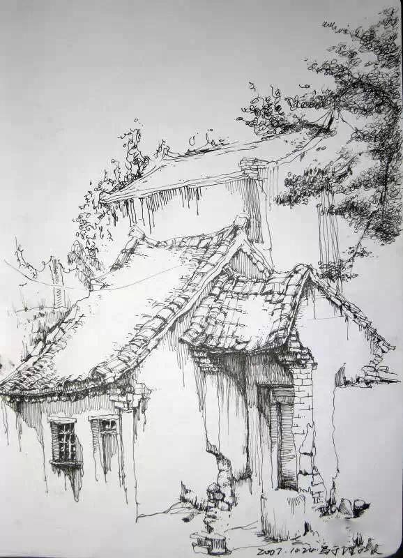 中性笔画风景手绘图片