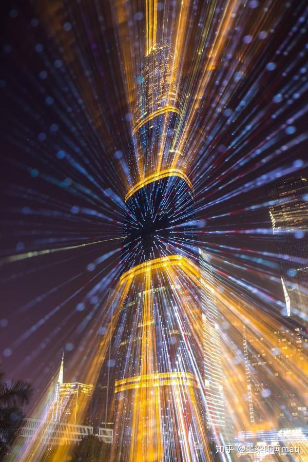 并且从画面中心向外放射,好像远处的建筑正在高速远离拍摄者