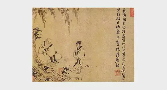 布袋蒋摩诃问答图因陀罗(绘),楚石梵琦题跋绘画,中国99元代,14世纪