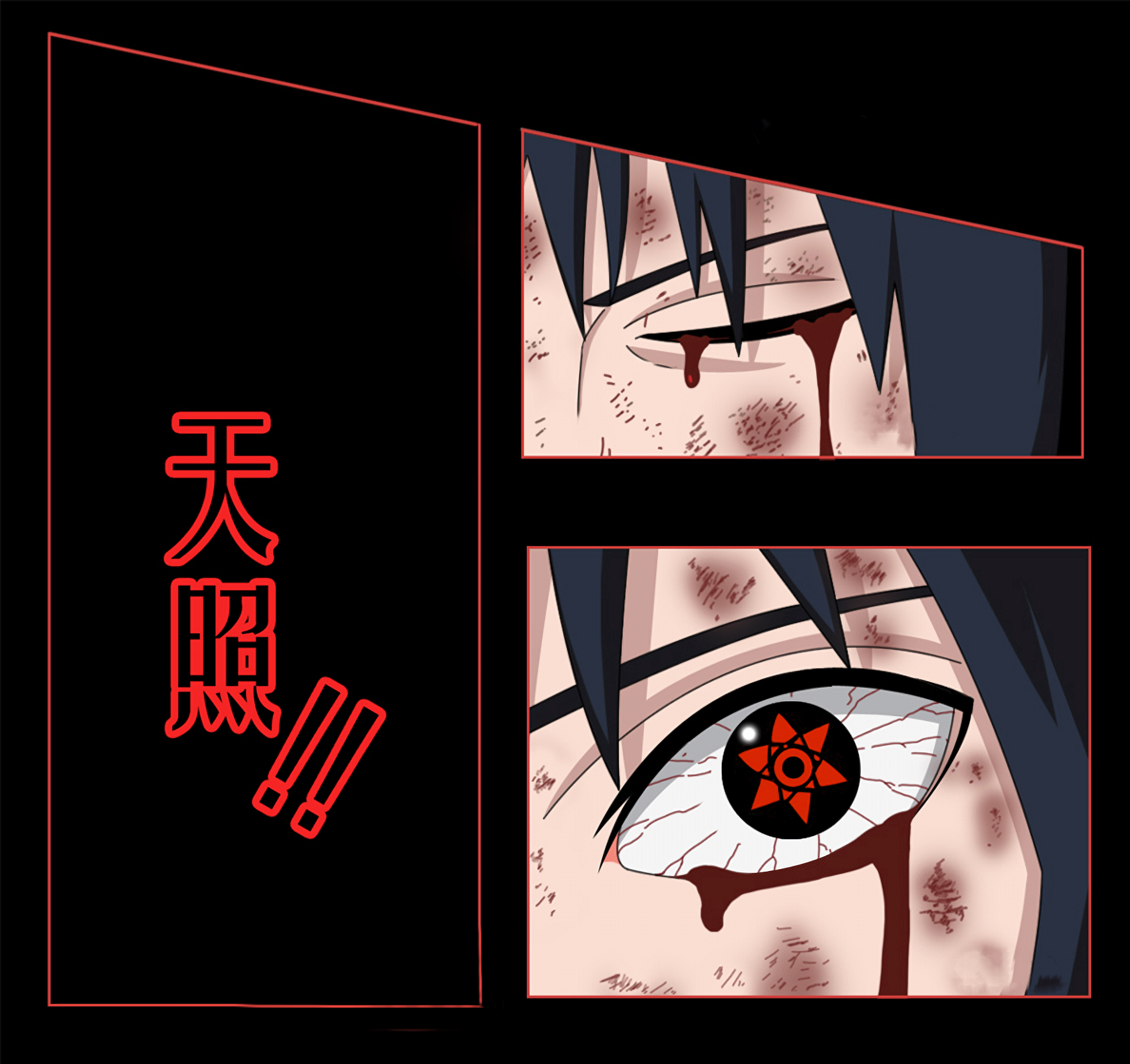 求一张壁纸黑色背景上面写着天照两个汉字