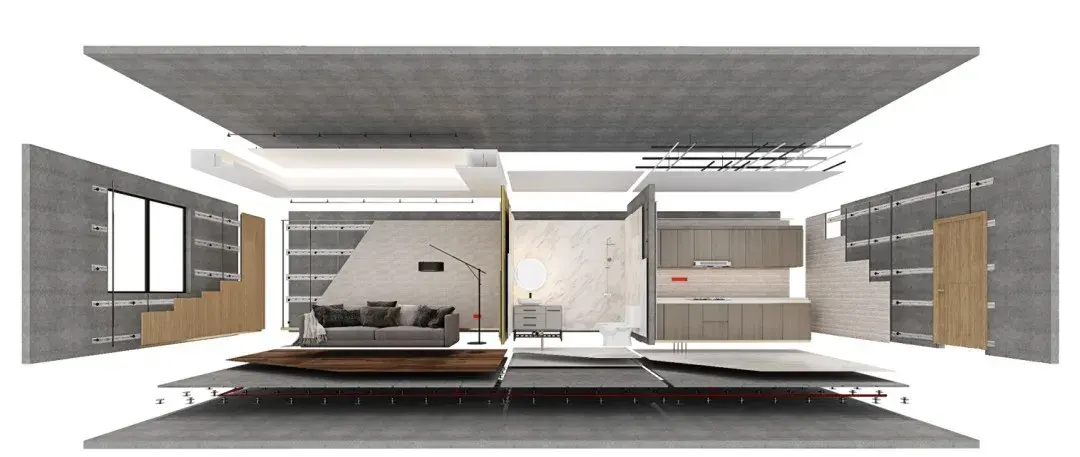 装配式装修所使用的大部分部件都是在工厂生产,如墙体,地面,天花等,在