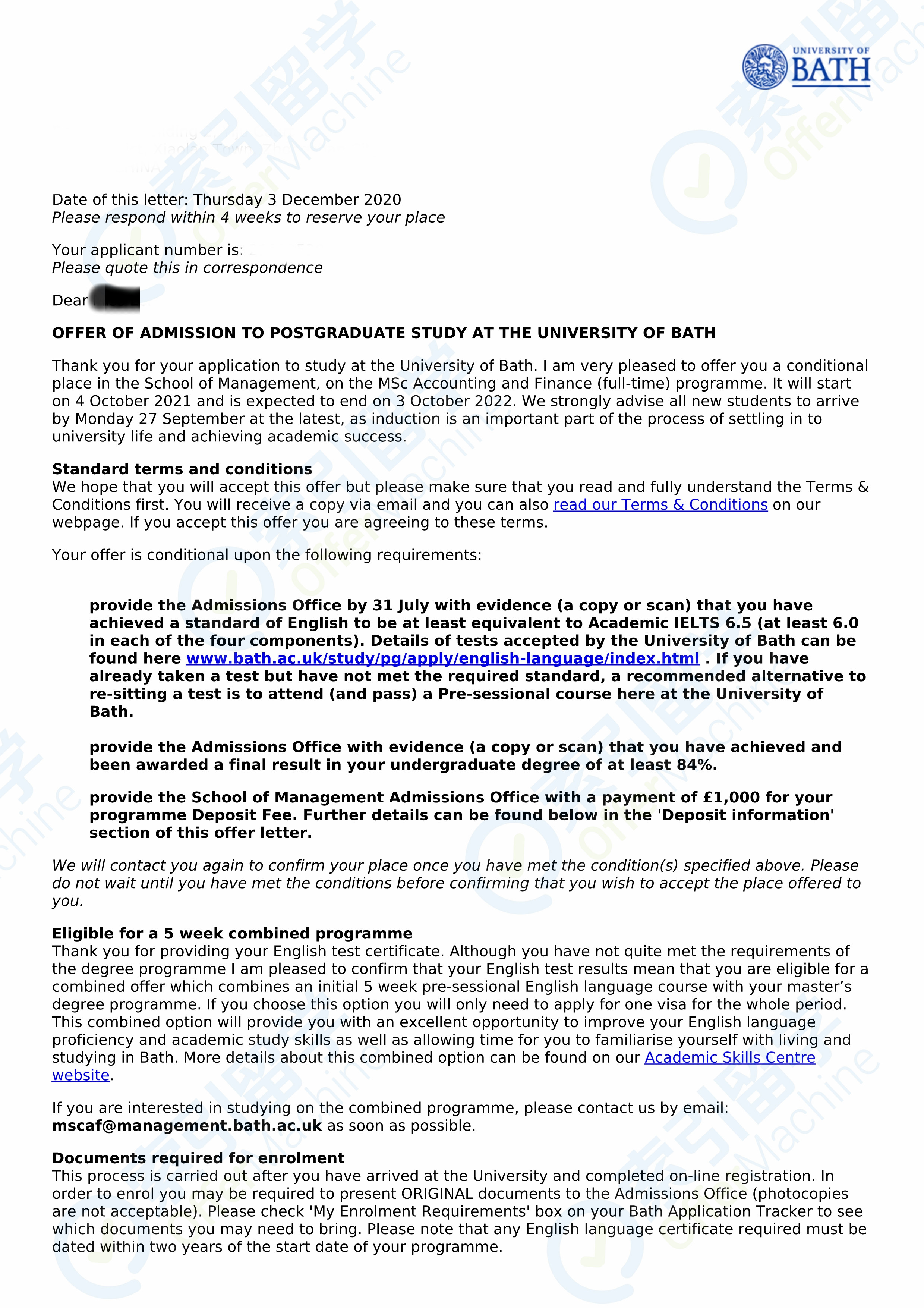 【巴斯大学offer】今日份索引留学offer分享——英国百所顶尖大学官方