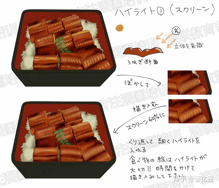 如何绘制漫画中美味的食物鳗鱼饭的画法详解