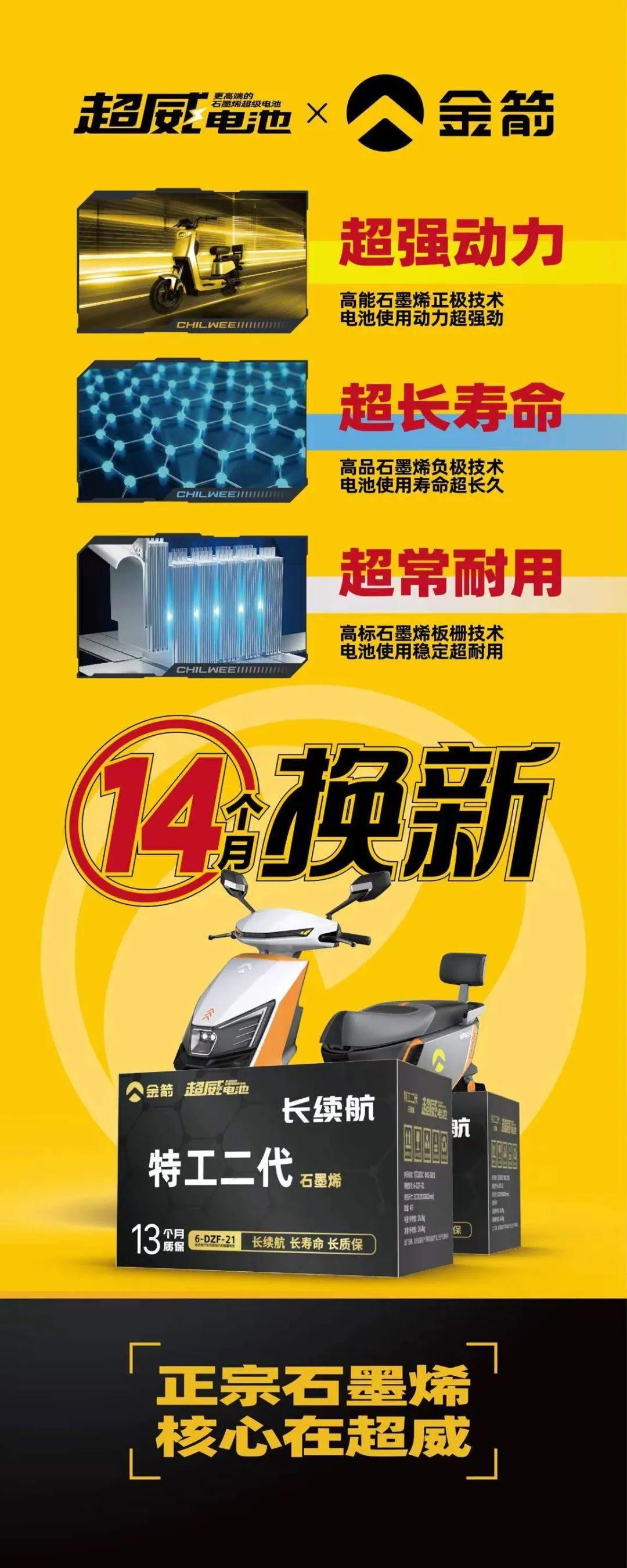 超威&金箭特工二代石墨烯电池震撼上市!更多电动车选择超威!