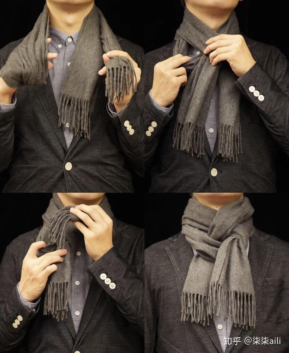 男士短围巾的系法图片