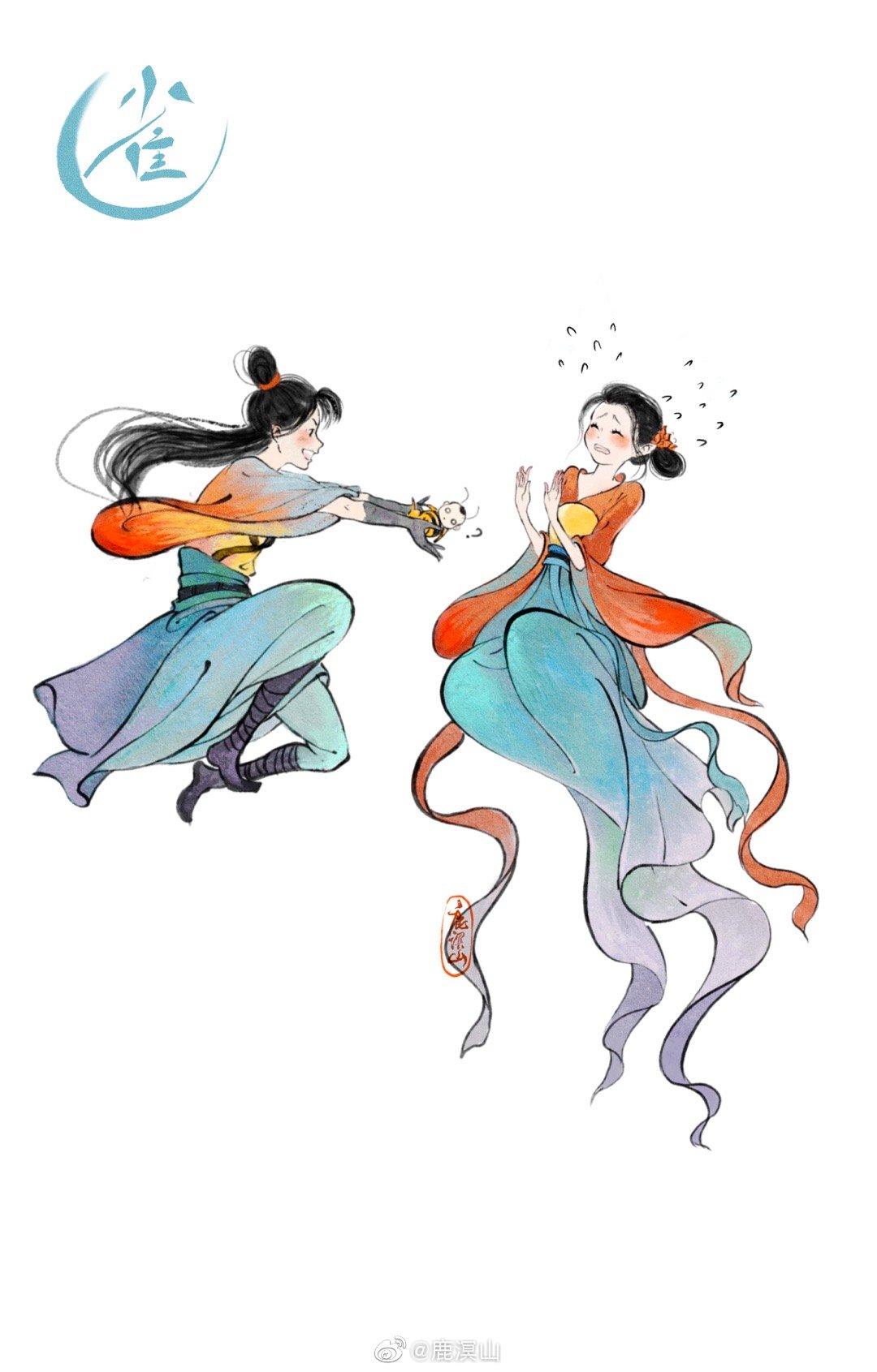 资深插画师鹿溟山---小鸟被拟人幻化成古灵精怪的小人儿