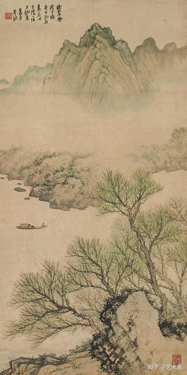 黎葛民 独钓图 镜片 设色纸本黎葛民 山水 镜框 设色纸本