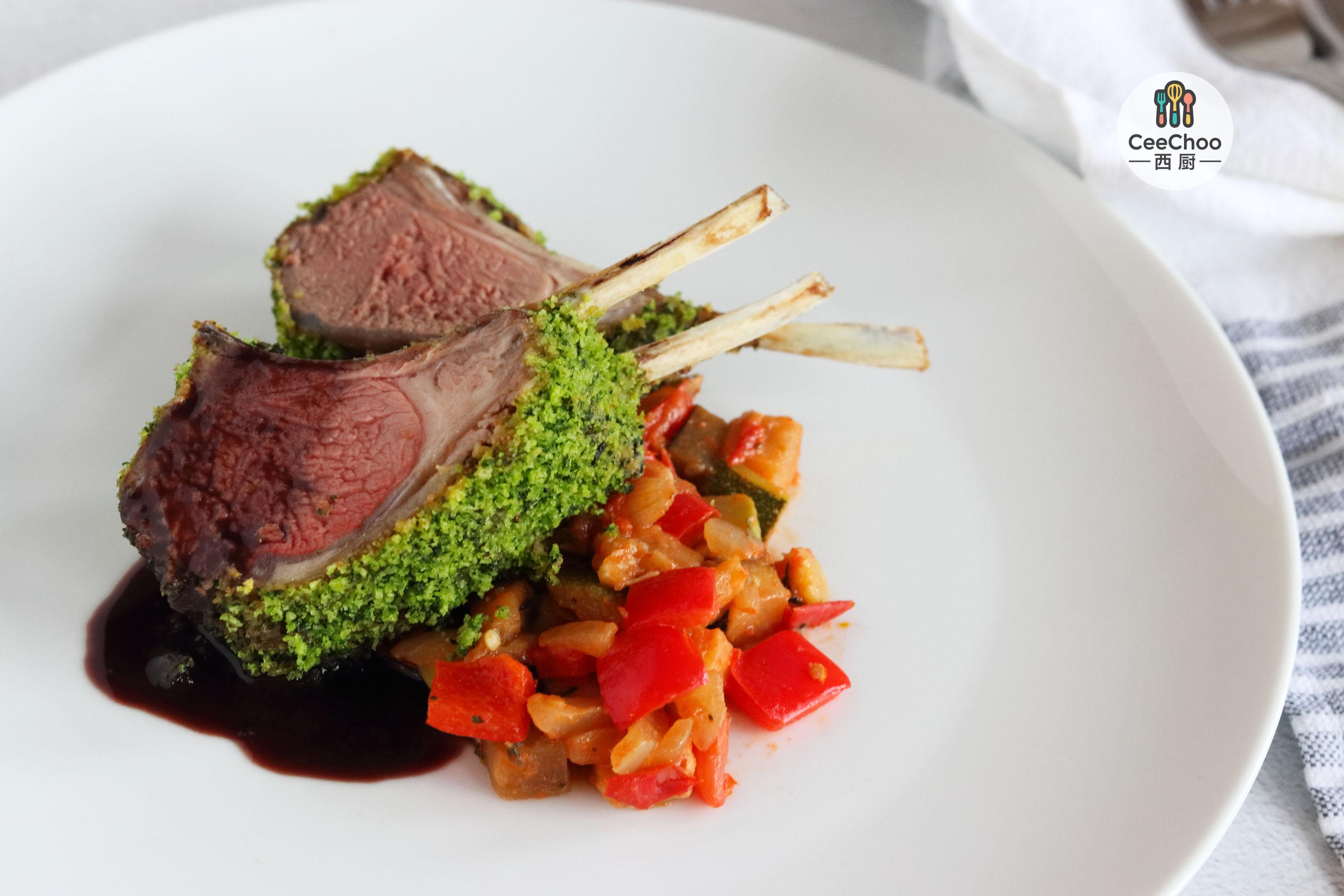 经典香酥羊排配红酒酱herbcrustedrackoflamb