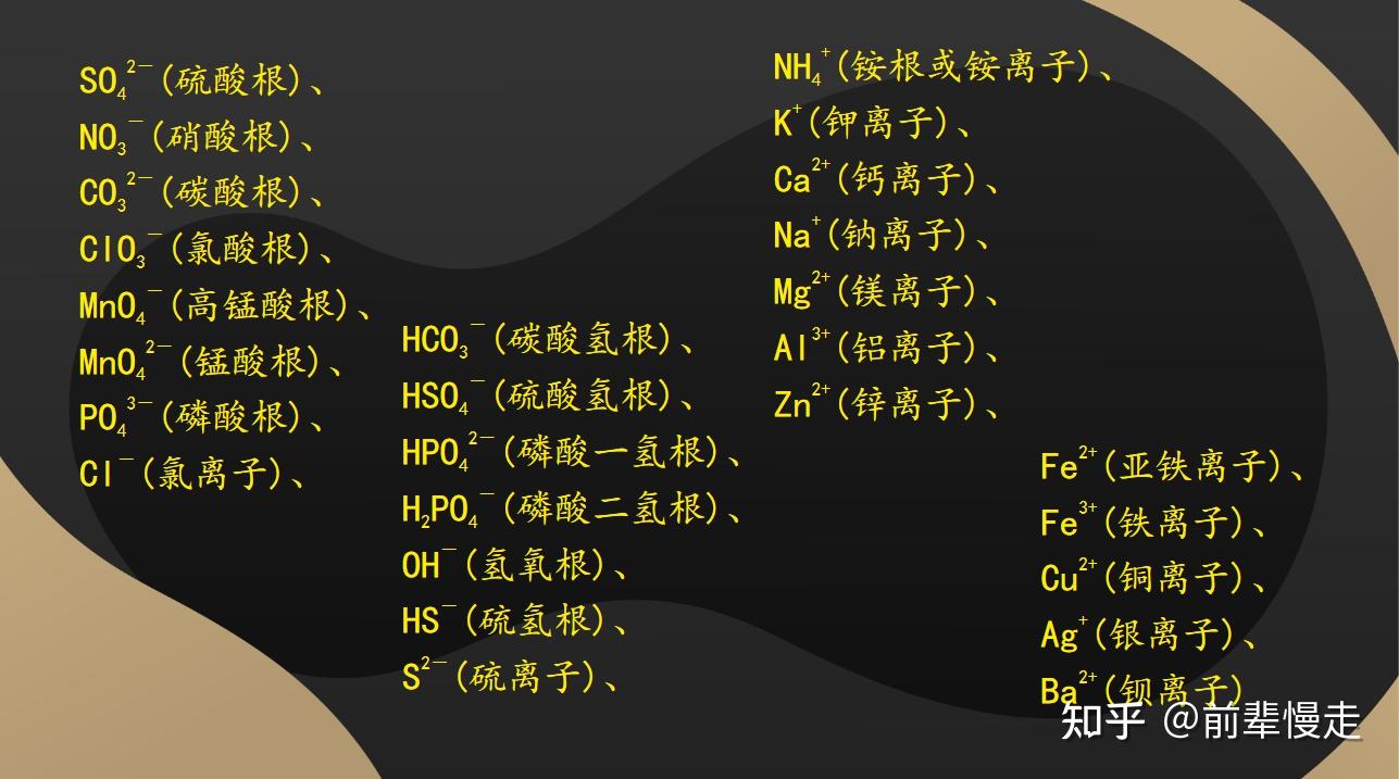 初高中化学常见离子及符号