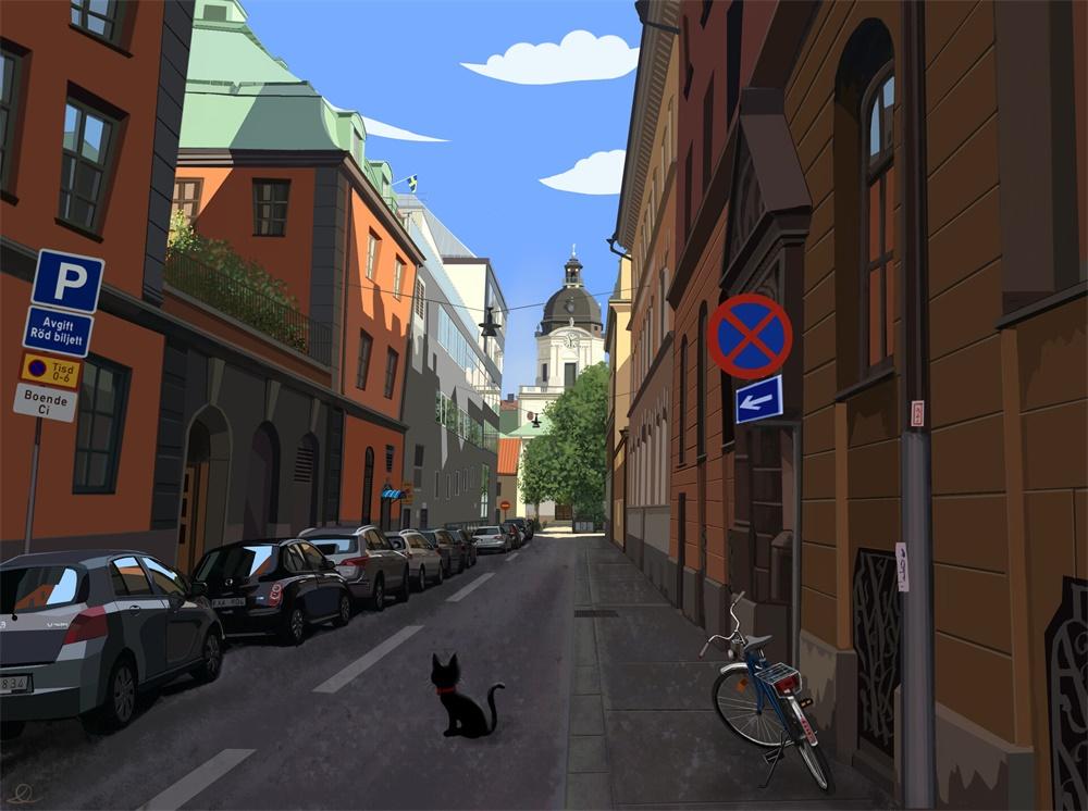 插画师 dong mei 的场景插画非常通透,空间和场景构图非常有层次感