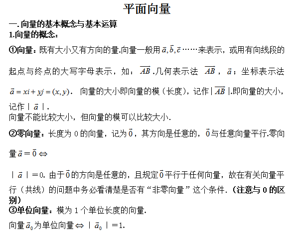 高中數學精選平面向量知識點總結高考常見題型全搞定