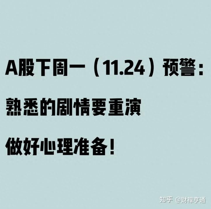 A股下周一(11.24)预警:熟悉的剧情要重演,做好心理准备! - 知乎