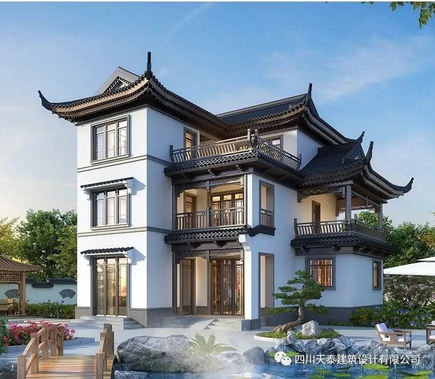 眉山东坡区三层新中式别墅施工图农村自建中式别墅小洋房图纸