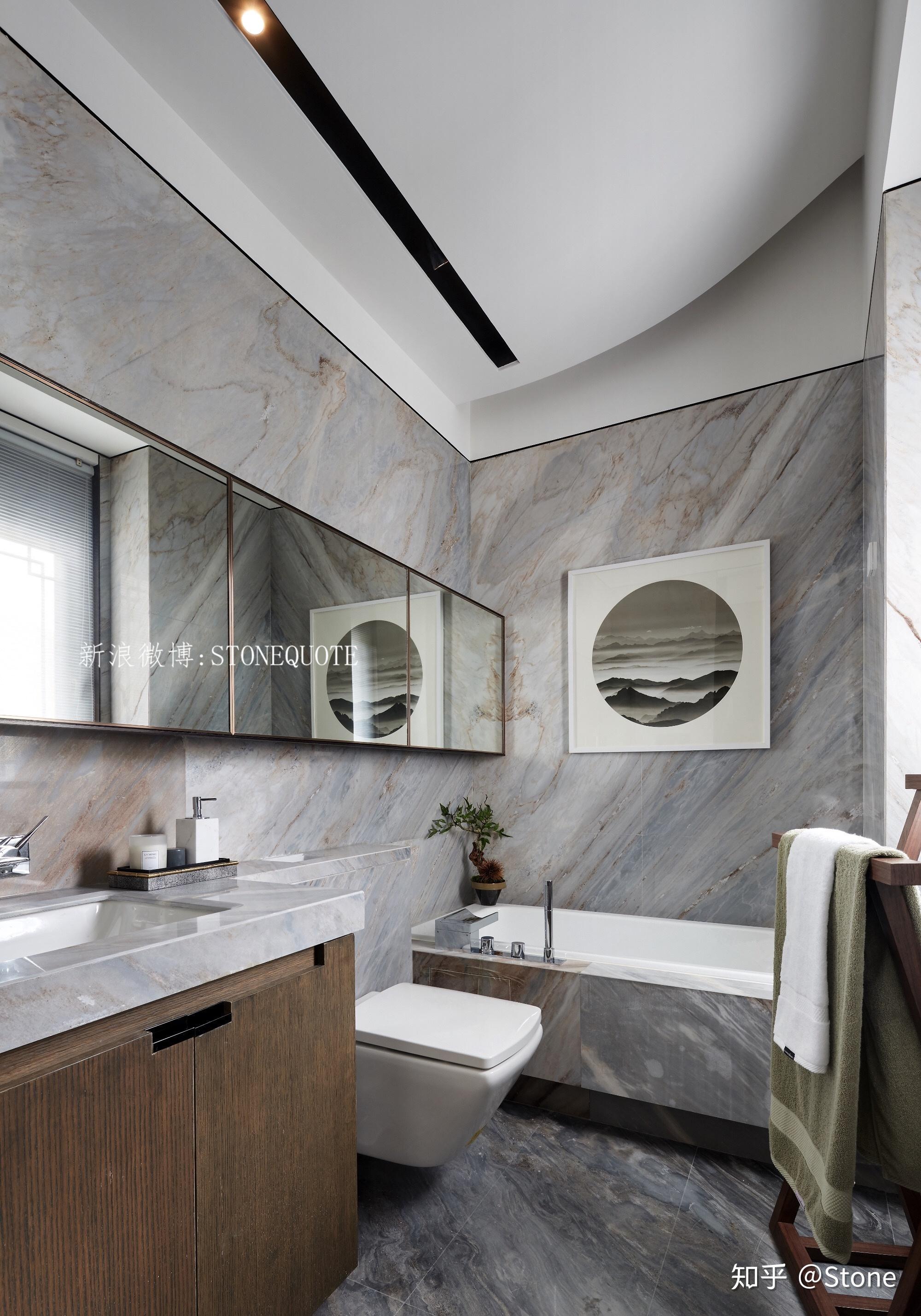 15卫生间浴缸:天然大理石易加工任何造型,浴缸包边和收口也可做到