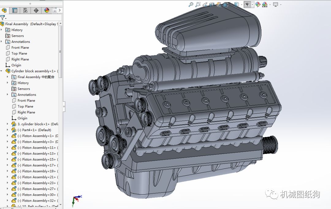 发动机电机v12engine12缸发动机模型3d图纸solidworks设计