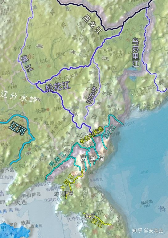 图 11:东北,朝鲜半岛各大水系示意图