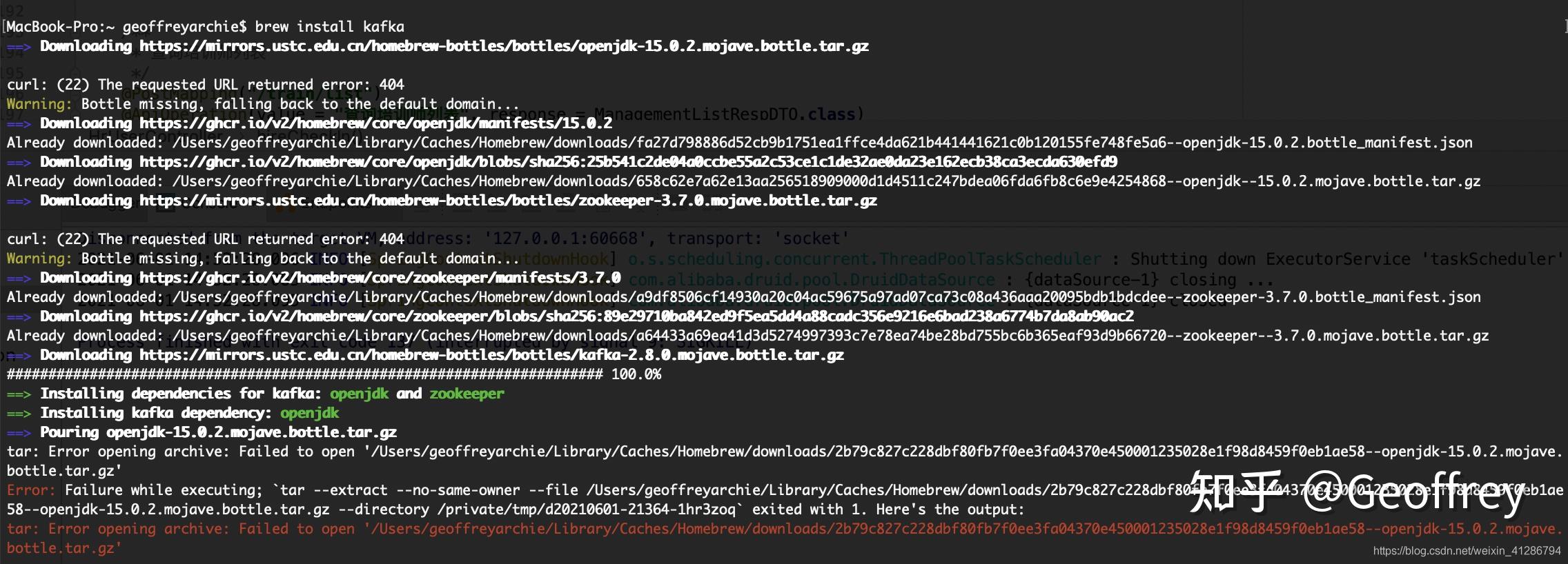 macOS brew 安装Zookeeper、Kafka 失败（Error opening archive XXXX） 知乎