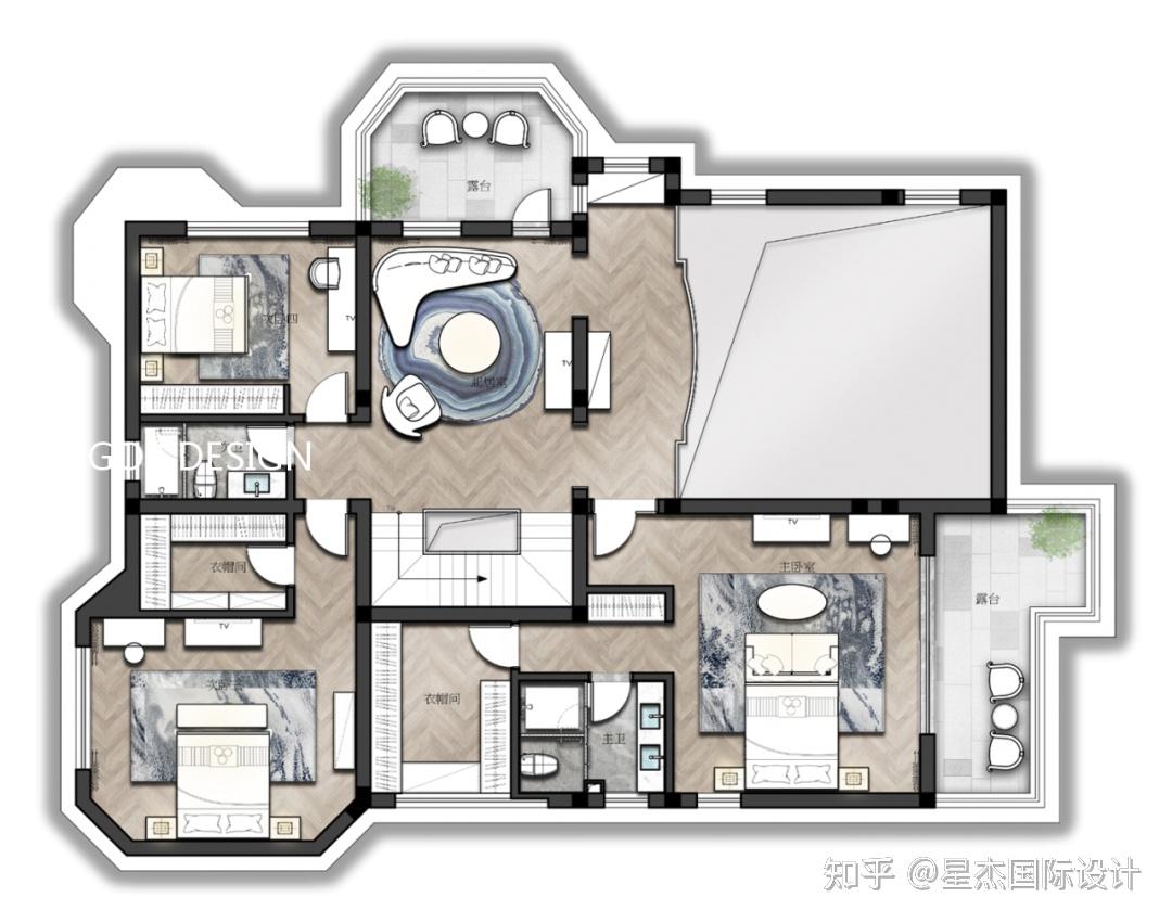 412㎡别墅装修蓝灰色调简而不凡现代美式魅力无法挡
