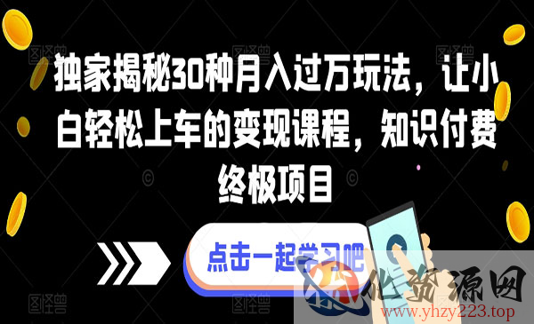 《知识付费终极项目》独家揭秘30种月入过万玩法，让小白轻松上车的变现课程_wwz