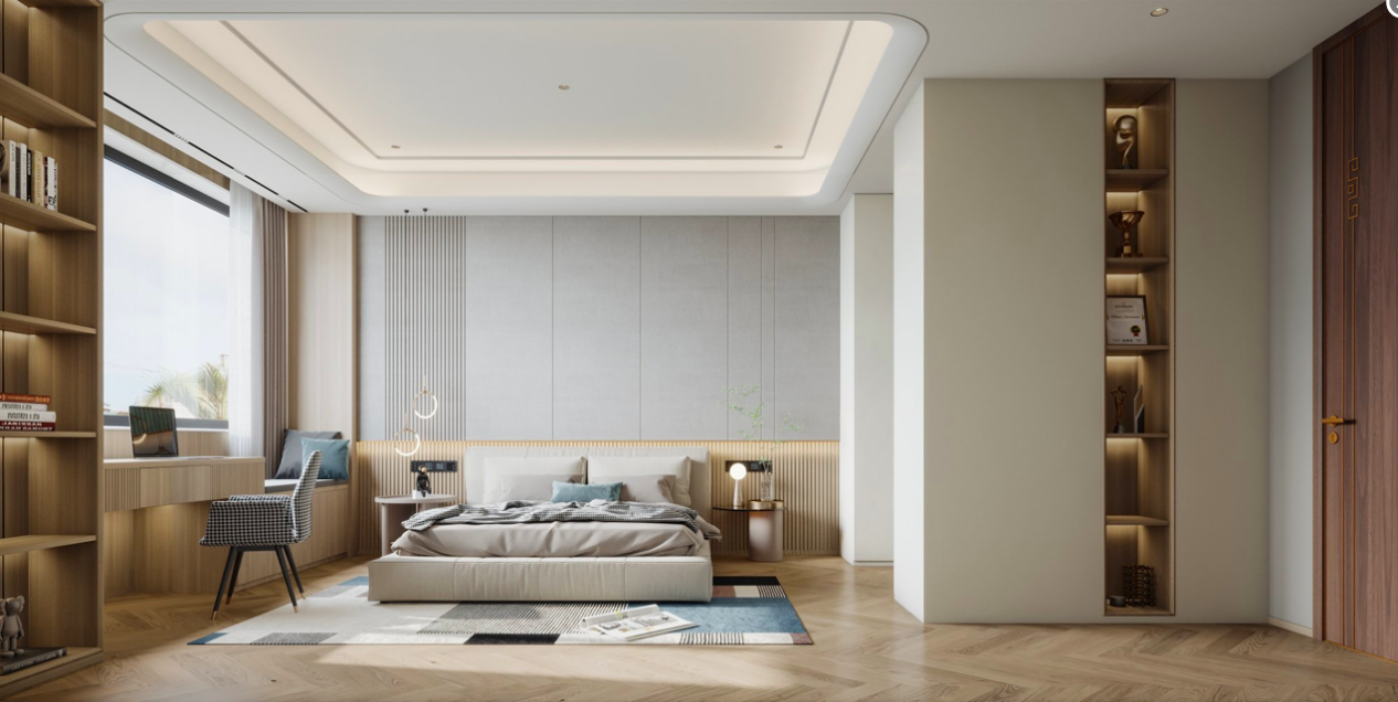 260平新中式风,米灰色艺术漆搭配,赋予空间理性雅致质感