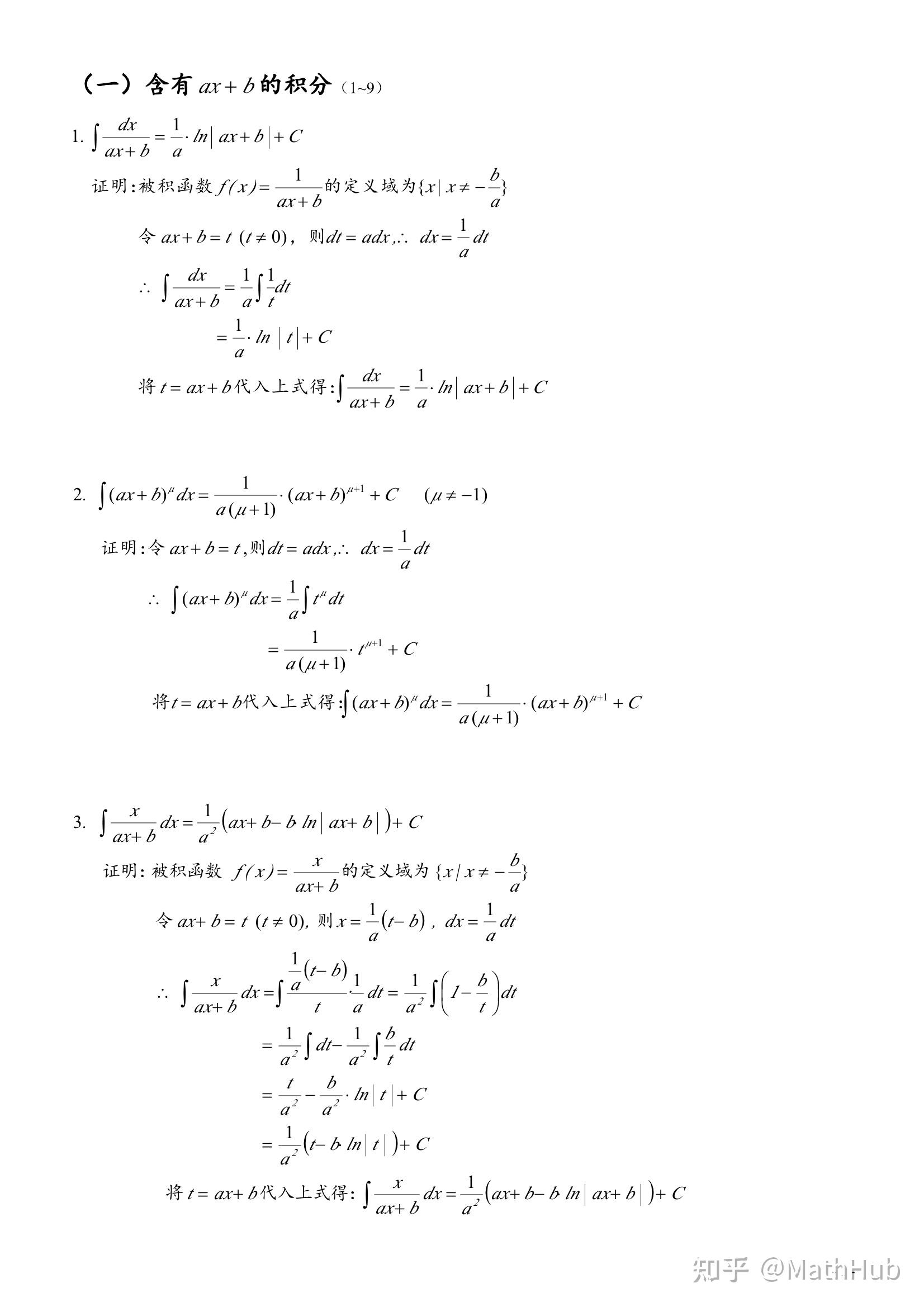 高等数学（微积分）常用积分表推导 - 知乎