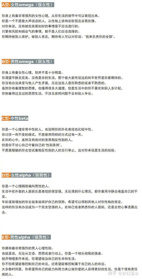 题目 很火的abo心理性别测试 你的是什么 知乎