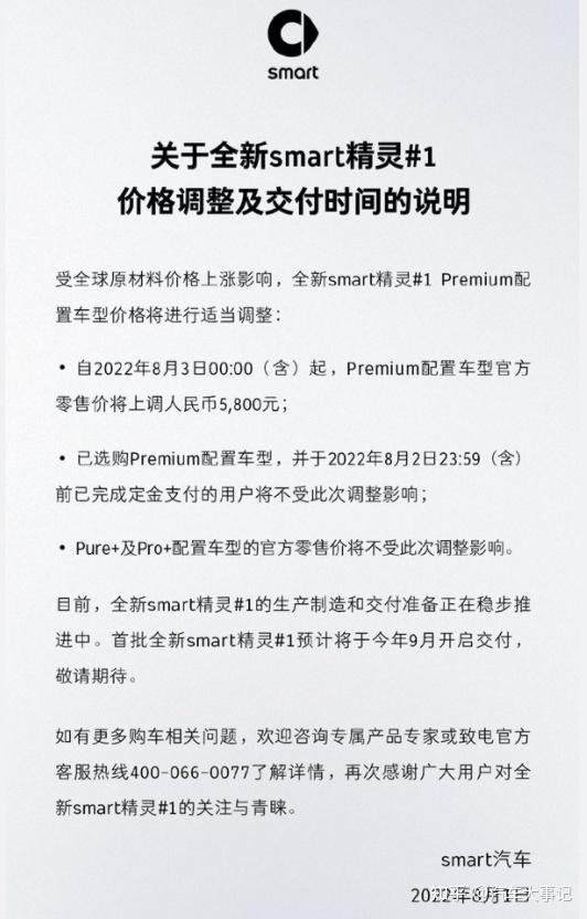未交车先涨价!smart精灵#1顶配版上调5800元,9月首批车交付 - 知乎