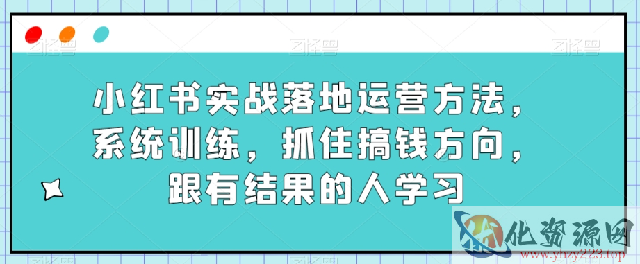 小红书实战落地运营方法，系统训练，抓住搞钱方向，跟有结果的人学习