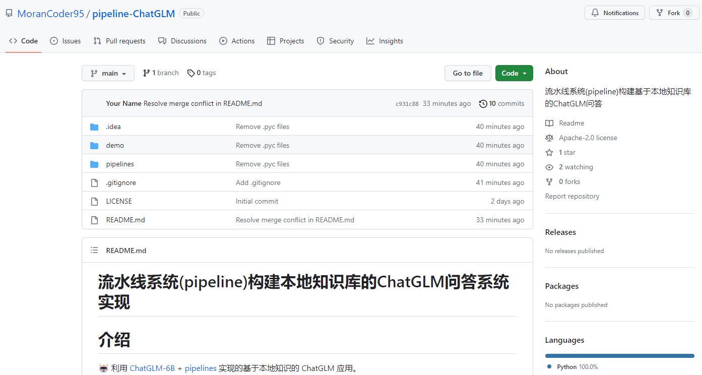  pipeline ChatGLM 