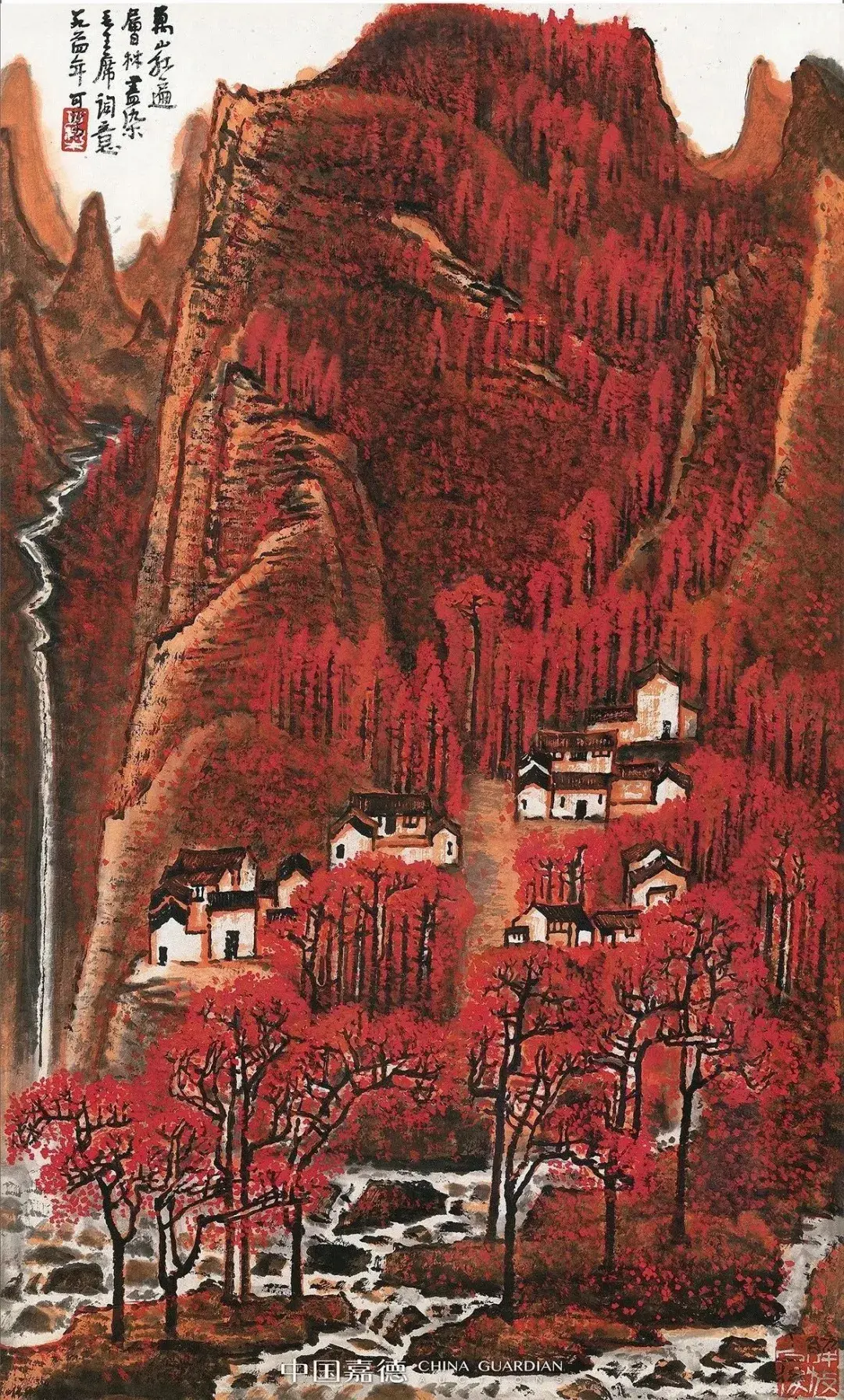 红色祖国水墨画图片