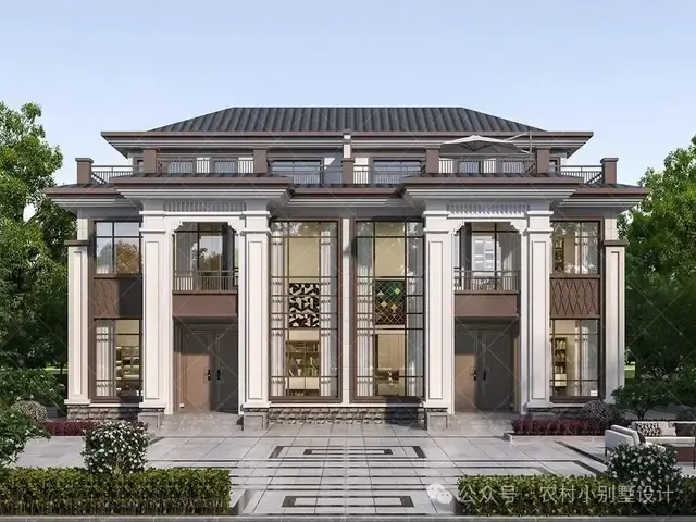 三层新中式兄弟双拼别墅效果图,30套农村双拼农村自建房别墅 - 知乎