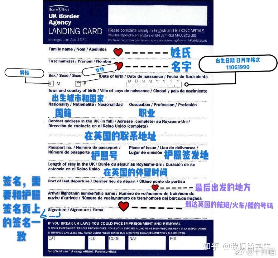 怎么填写英国入境卡landingcard