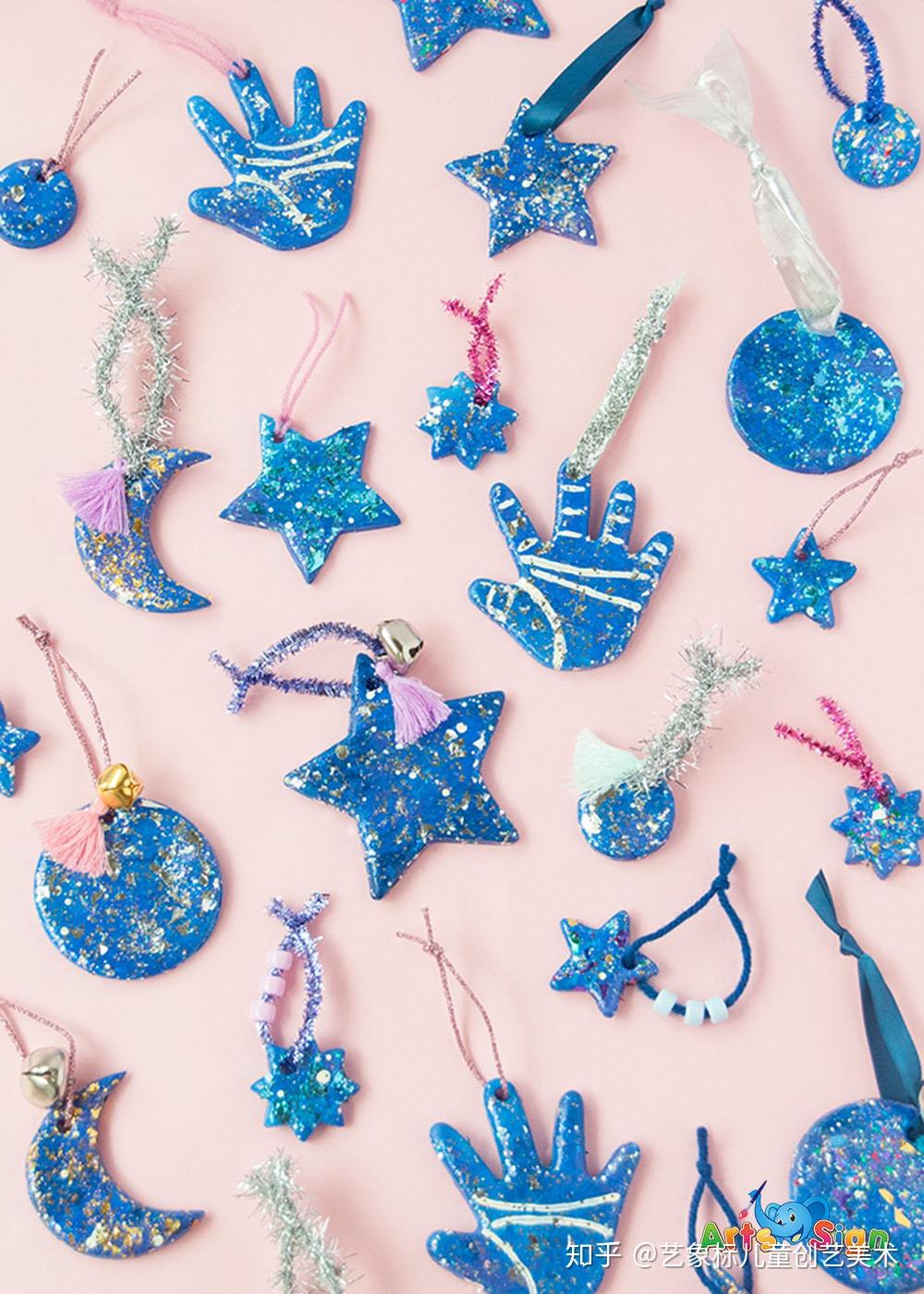 吸管2.丙烯颜料3.颜料刷4.天然海绵5.蓝色轻粘土6.星空系列的模具7.