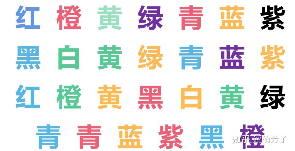 橙,黄,绿,青,蓝,紫,黑,白这些字,注意让彩色笔的颜色和文字的颜色意思